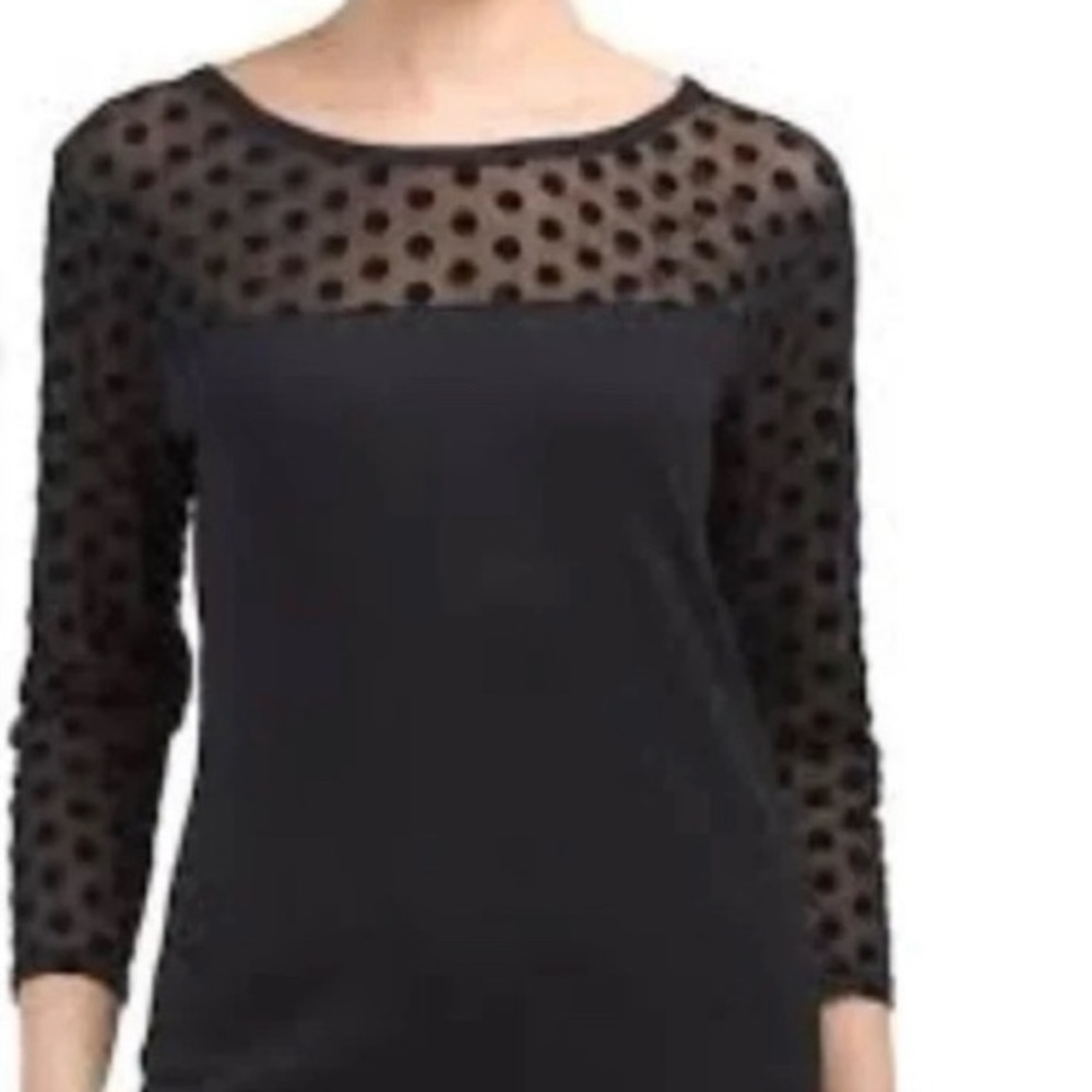 August Silk Black Polka Dot Sheer Sleeve Top